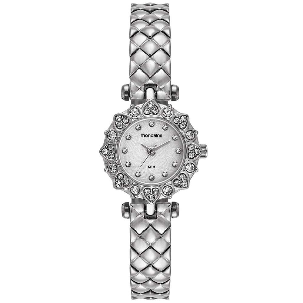 Relógio Feminino Prata Caixa Cristais