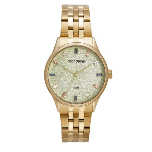 Kit Relógio Feminino Glitter Dourado Com Porta Jóias