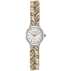 Relógio Feminino Bicolor Metal Redondo Mostrador Branco
