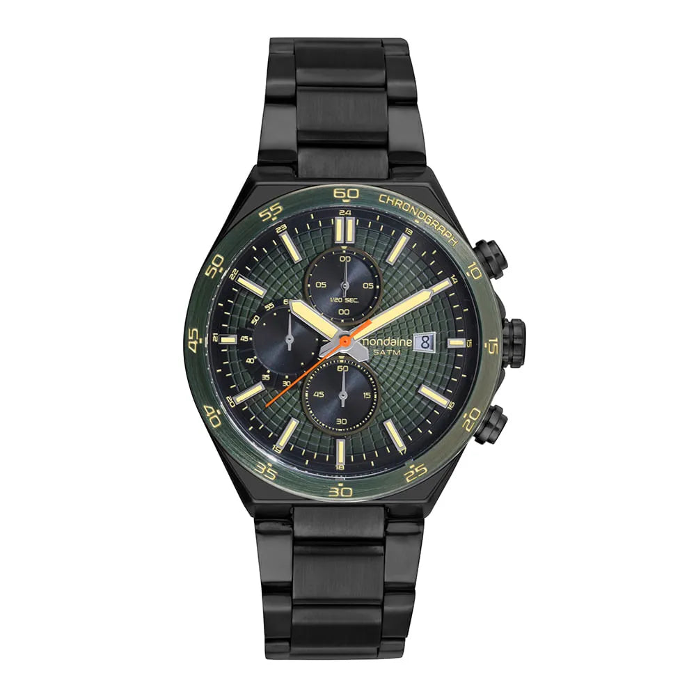 Relógio Masculino Cronógrafo Aço Verde Calendário