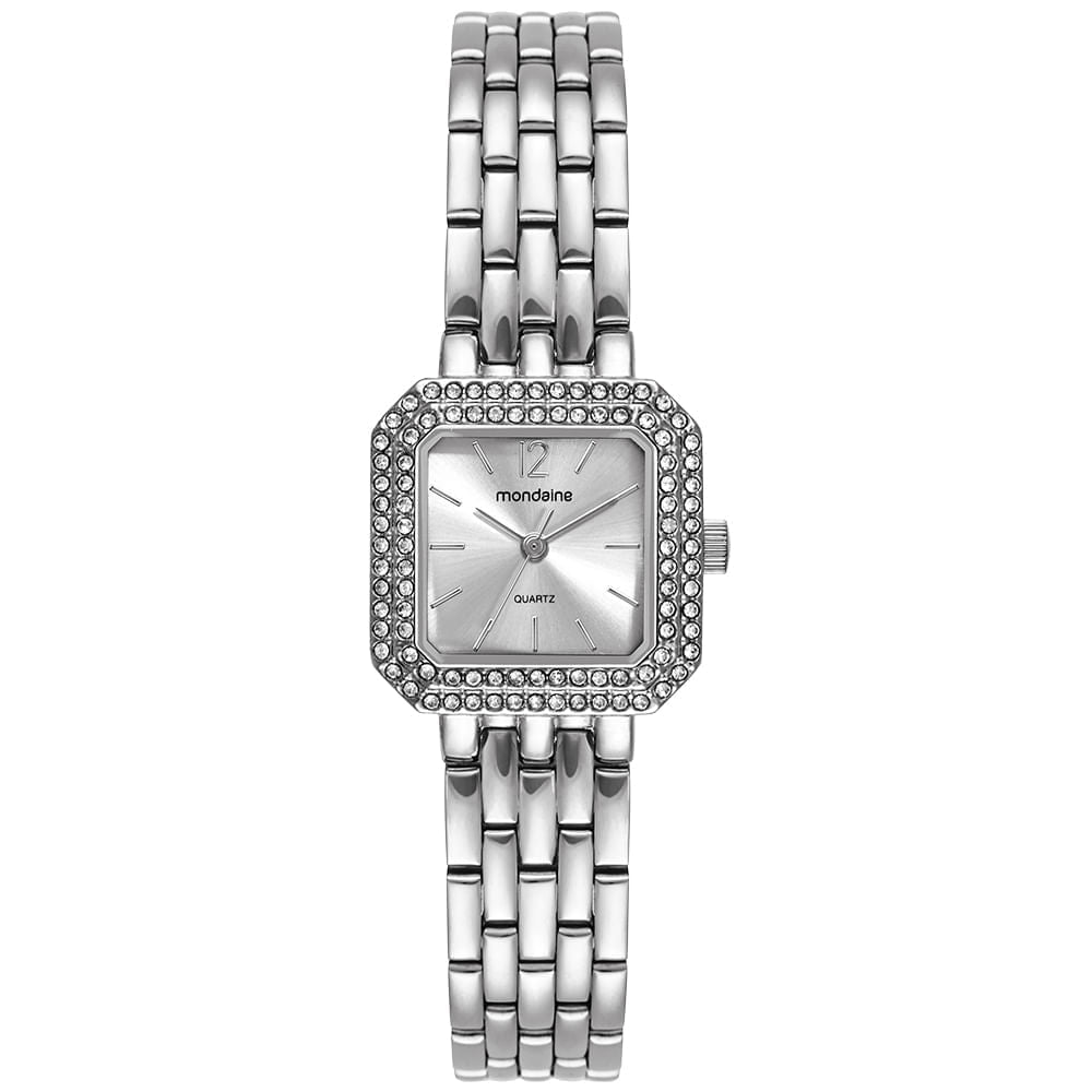 Relógio Feminino Quadrado Prateado Cristais