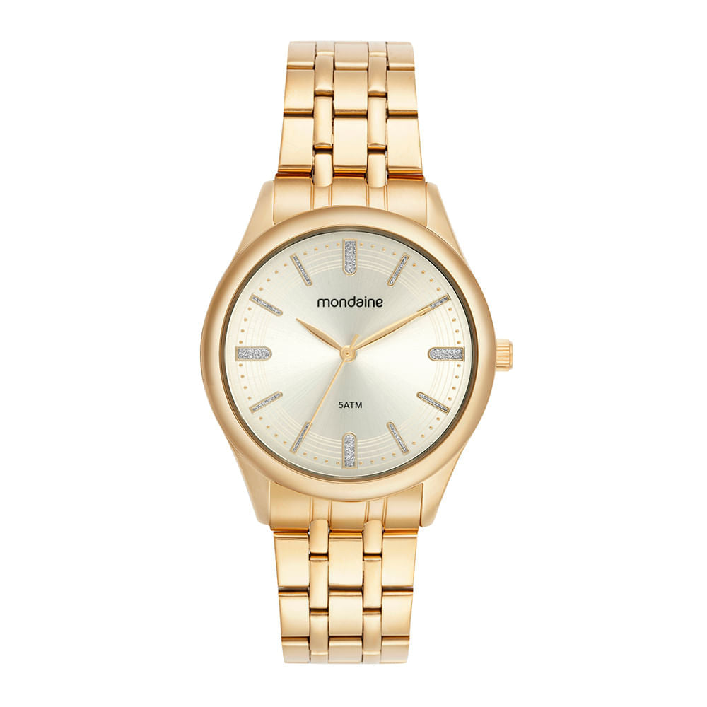 Relógio Feminino Dourado Aço Redondo Index Dourado