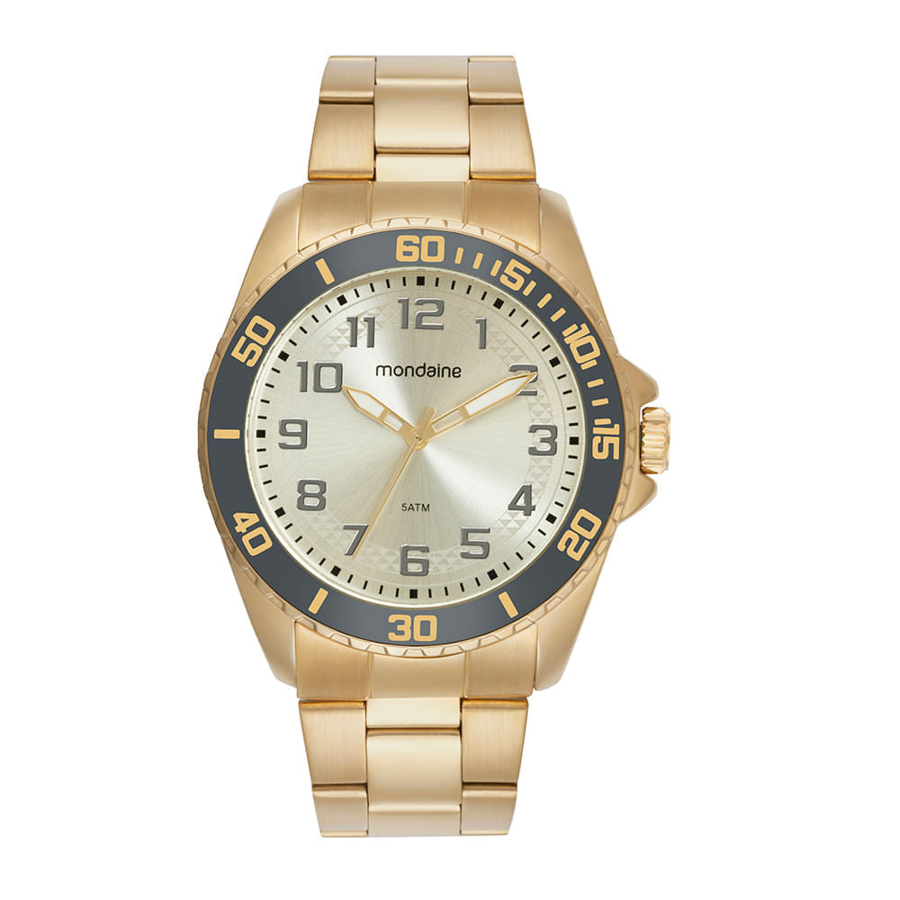 Relógio Masculino Dourado Aço Champagne Números