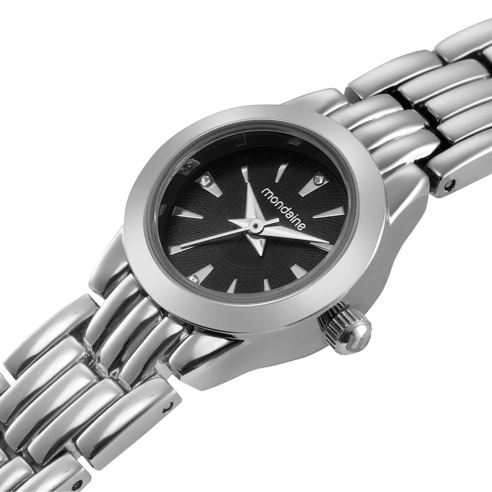 Relógio Feminino Prata Caixa Pequena com Cristais