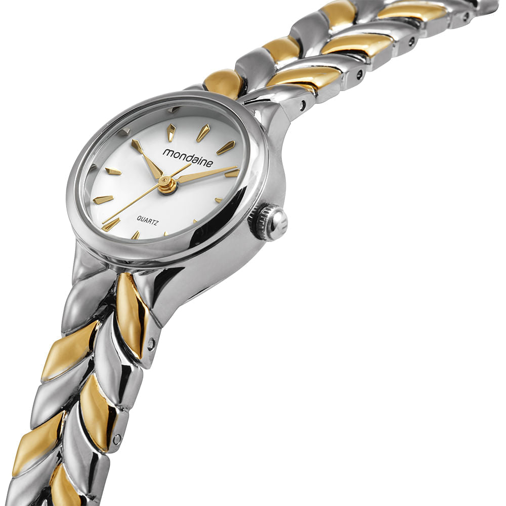 Relógio Feminino Bicolor Metal Redondo Mostrador Branco