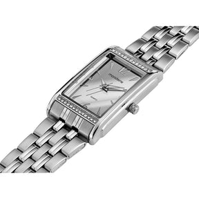 Relógio Feminino Prata Aço Quadrado Mostrador Prata
