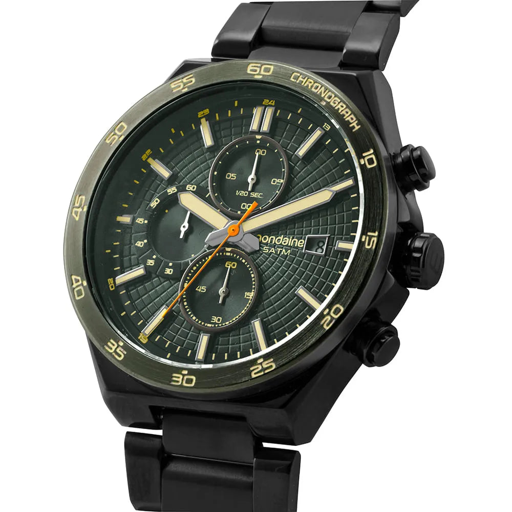 Relógio Masculino Cronógrafo Aço Verde Calendário