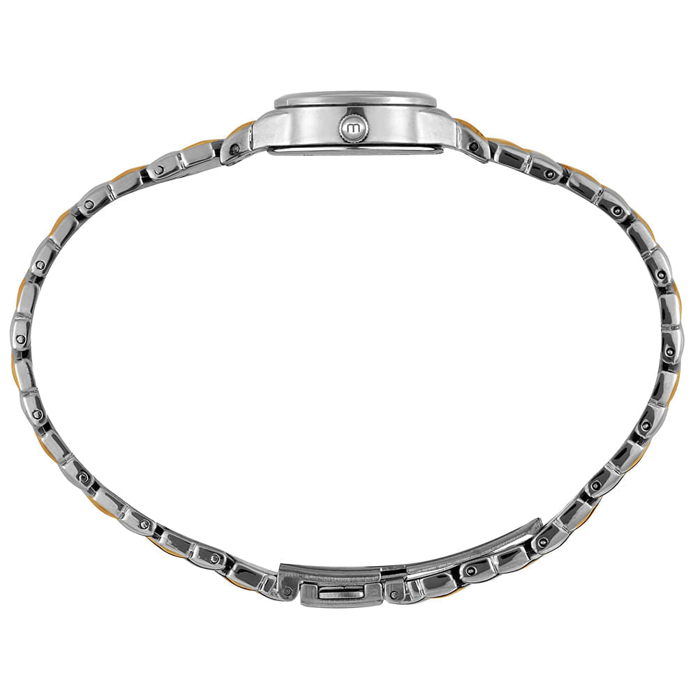 Relógio Feminino Bicolor Metal Redondo Mostrador Branco