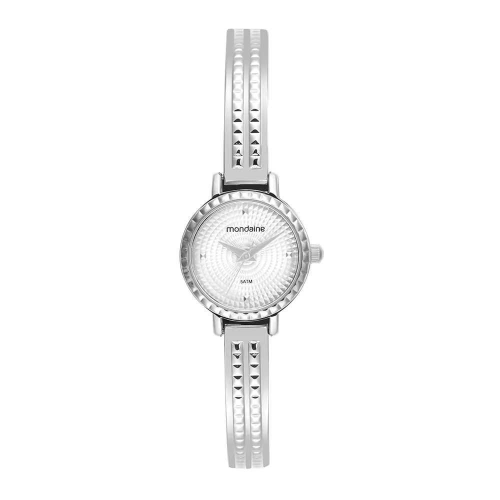 Relógio Feminino Prata Pulseira Rígida Texturizada