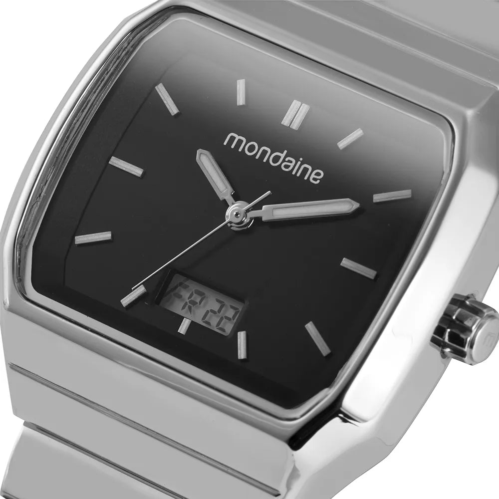 Relógio Masculino Quadrado Anadigi Prata Aço