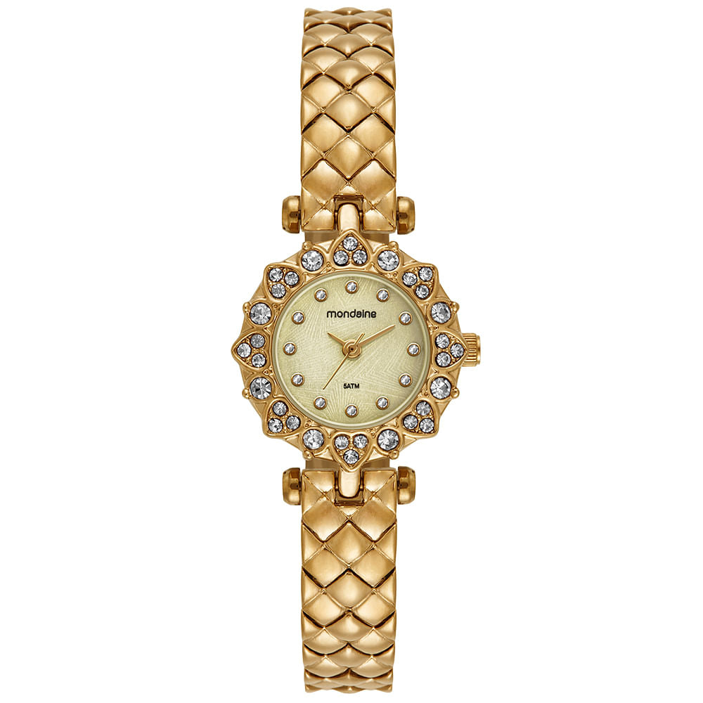 Relógio Feminino Dourado Detalhe Cristais