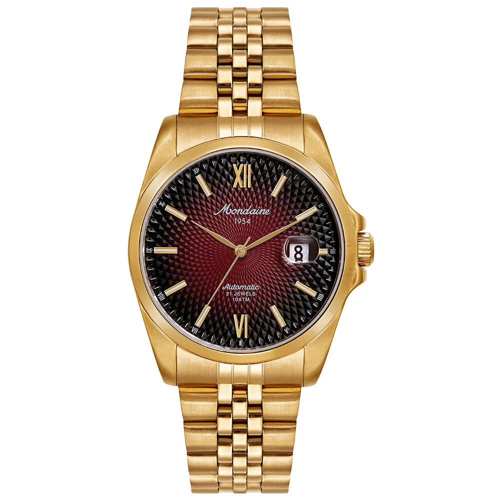 Relógio Automático Masculino Calendário Vermelho Dourado